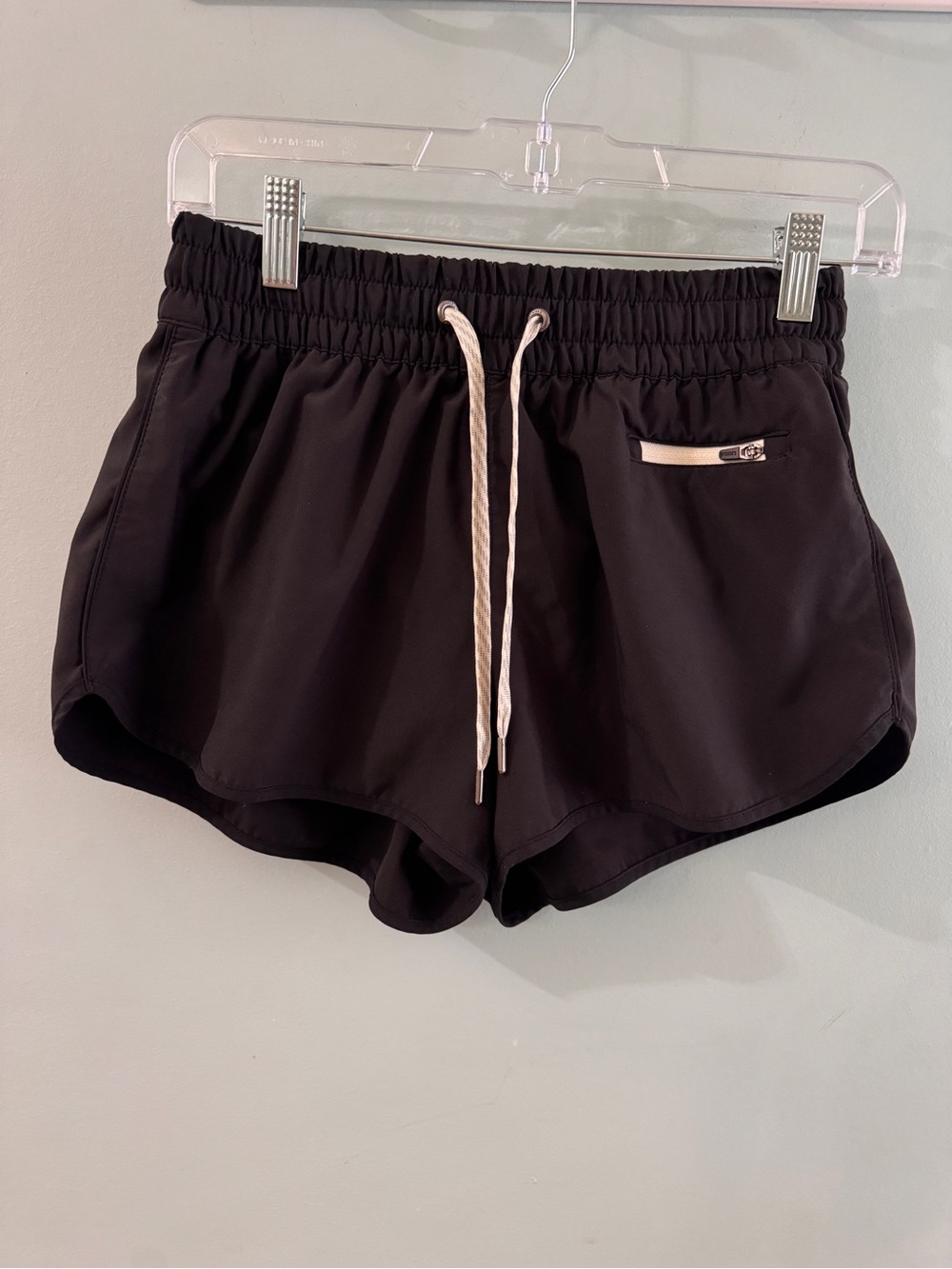 Vuori Black Women's Athletic Drawcord Shorts with Zip Pocket